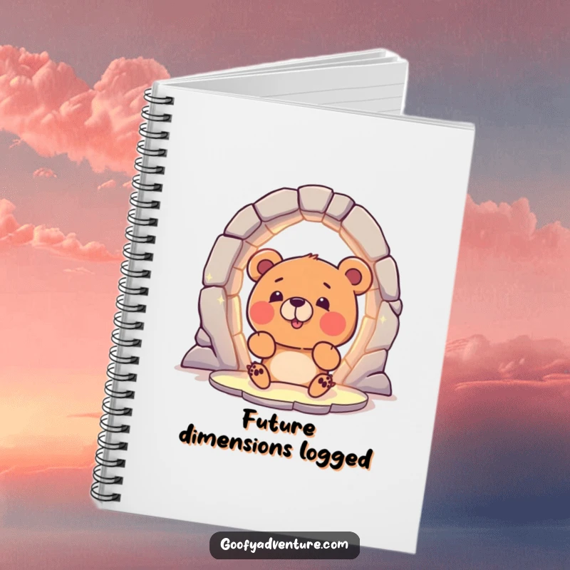 Funny Bear Notebook: A curious bear character excitedly peering into a magical, glowing portal, inspiring creative writing.