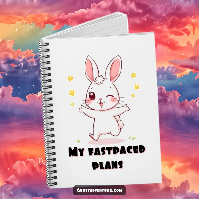 Funny Rabbit Notebook: An energetic rabbit plays tag with fireflies, ideal for journaling exciting adventures and playful thoughts.
