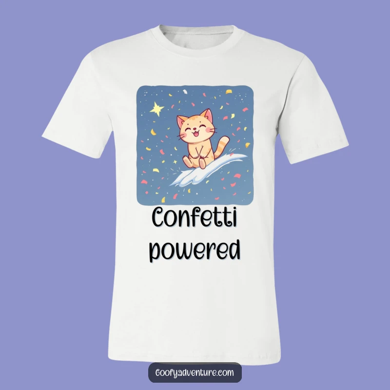 Funny Cat Confetti Sky T-Shirt - Hilarious Celestial Adventure Tee for Cat Fans!