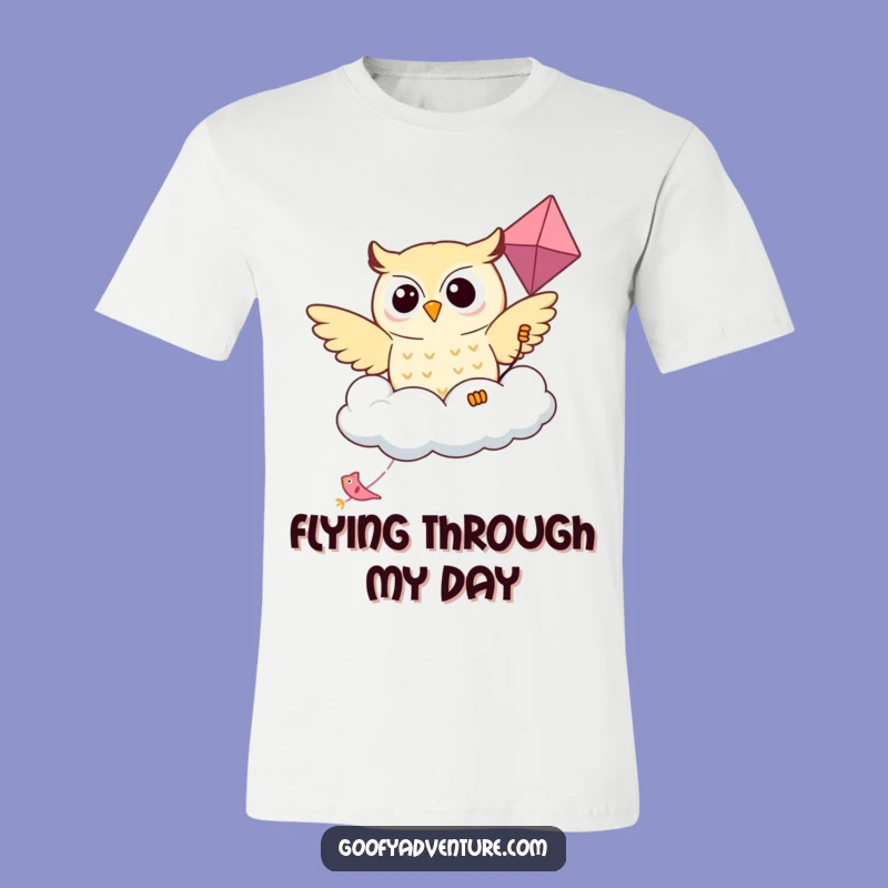 Funny Kawaii Owl Cloud Kite T-Shirt - Whimsical Adventure Wear