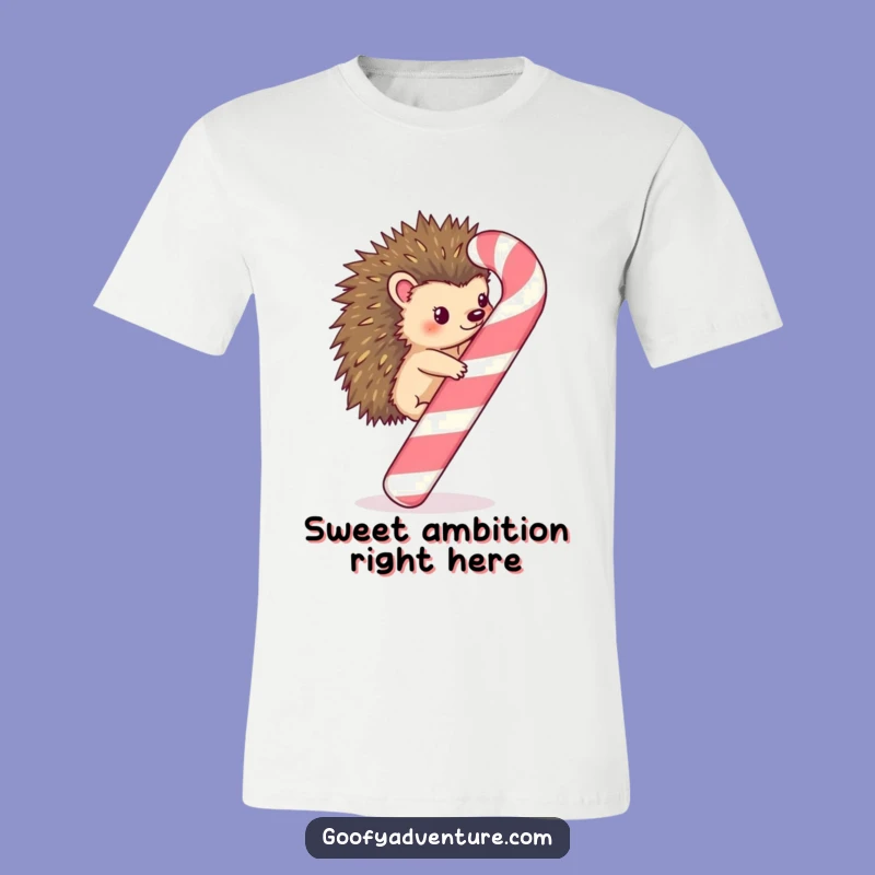 Funny Kawaii Hedgehog Candy Cane Climb T-Shirt - Adorable Holiday Wear