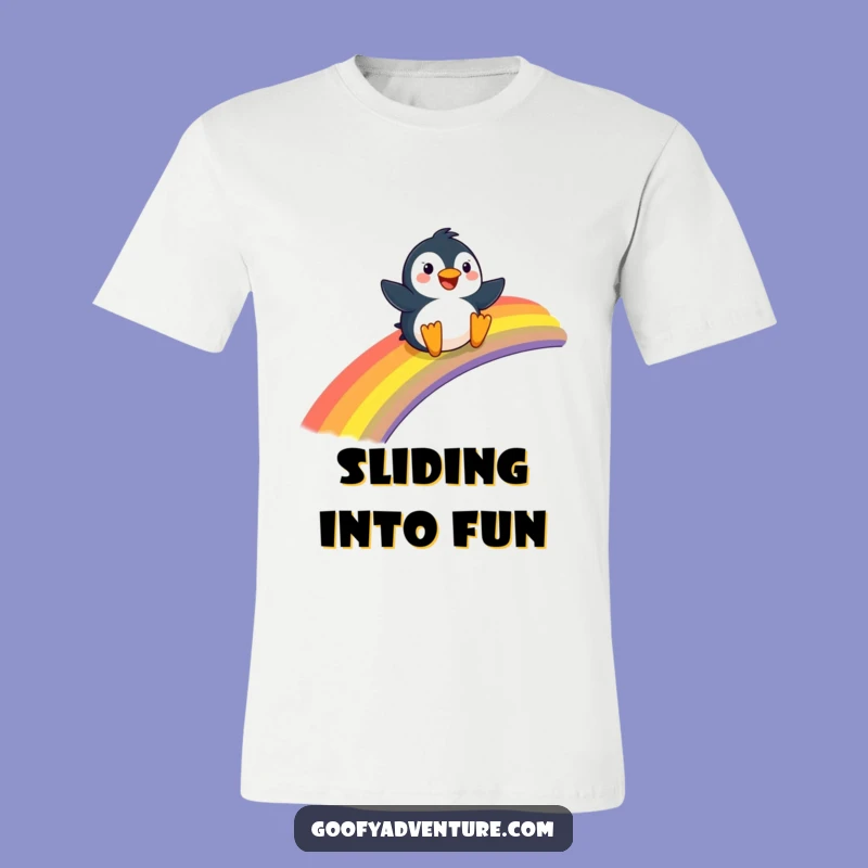 Funny Penguin T-Shirt - Hilarious Rainbow Sliding Graphic Tee