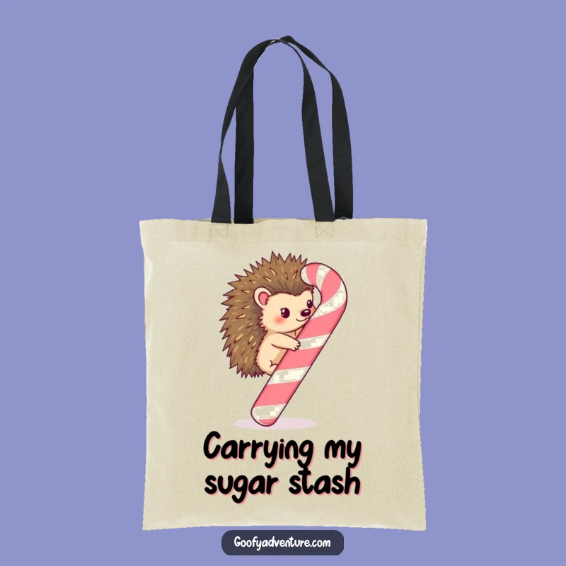 Funny Kawaii Hedgehog Candy Cane Climb Tote Bag - Festive Shopping Gift