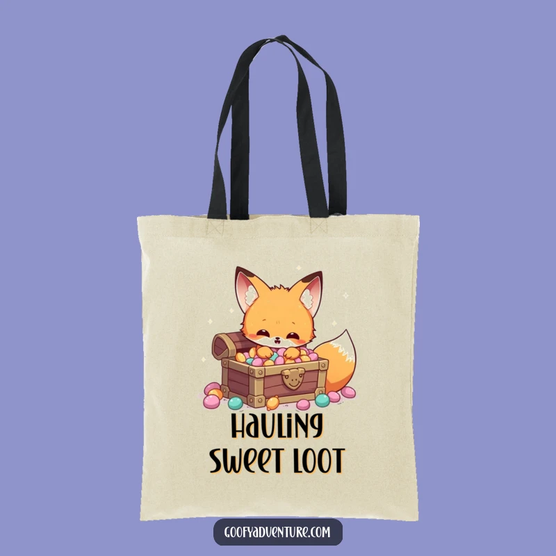 Funny Kawaii Fox Candy Treasure Tote Bag: Carry Your Sweets!