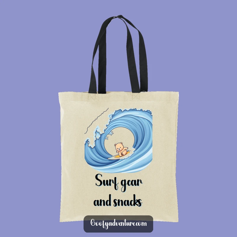 Funny Bear Cub Surfing Tote Bag: Carry Beach Essentials, Chic Gift for Surfers!