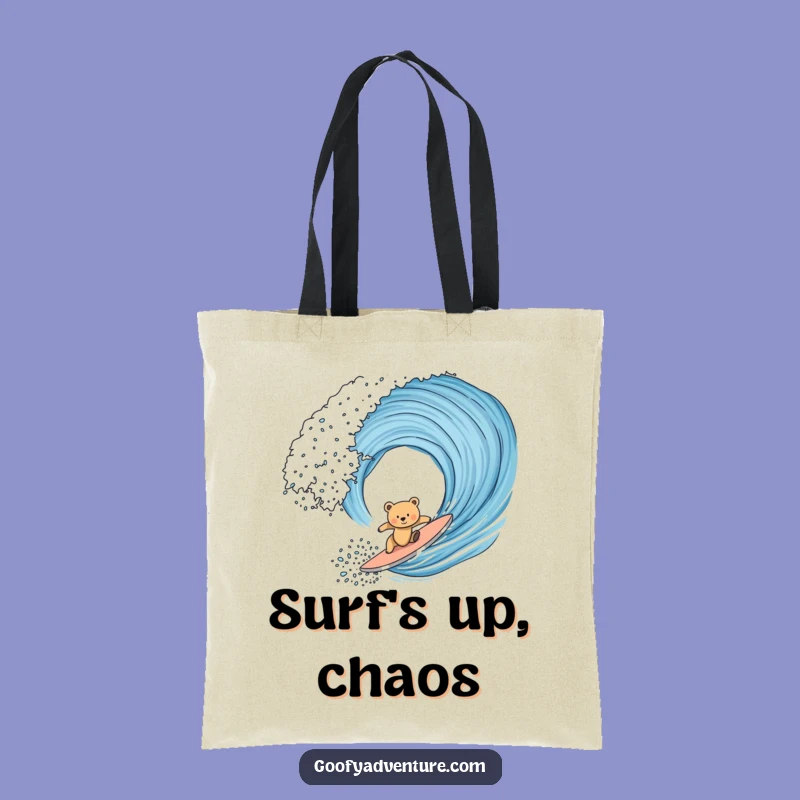 Funny Bear Cub Surfing Tote Bag: Cute Animal Beach Bag, Great Funny Gift
